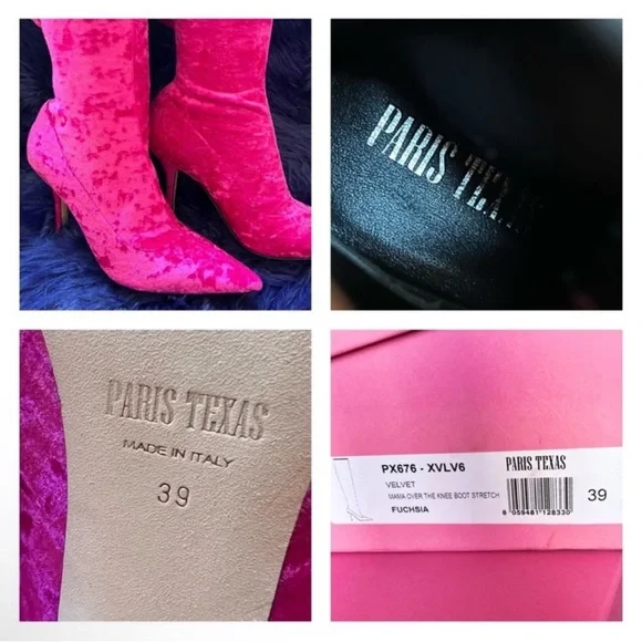 Paris Texas “Mama” Crushed Velvet Over-the-Knee Boots in Hot Pink - Picture 14 of 14